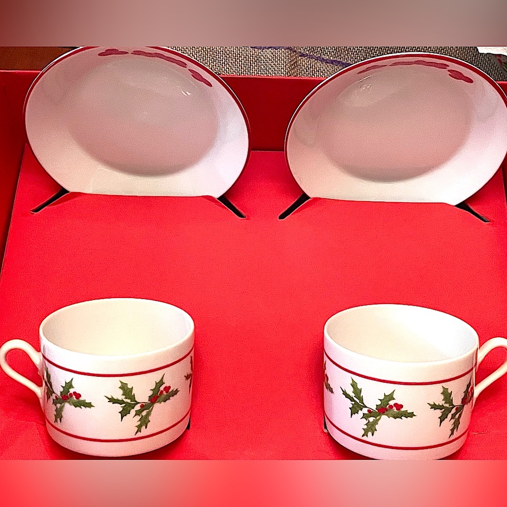 Richard Ginori Holly Berry Teacup & Saucer Set Of 2, in original box, Italy